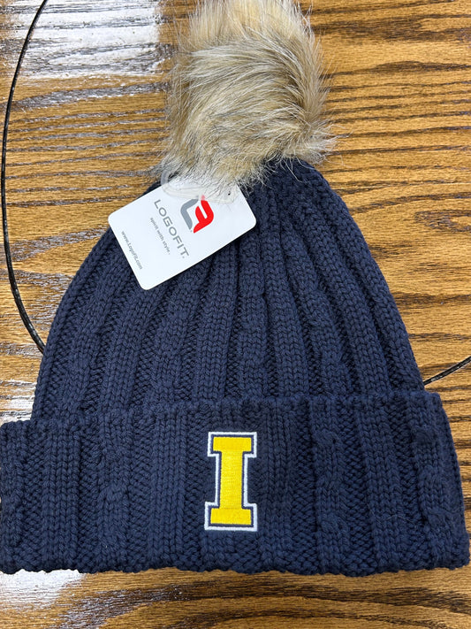 LogoFit Navy Women's Knit Pom Hat